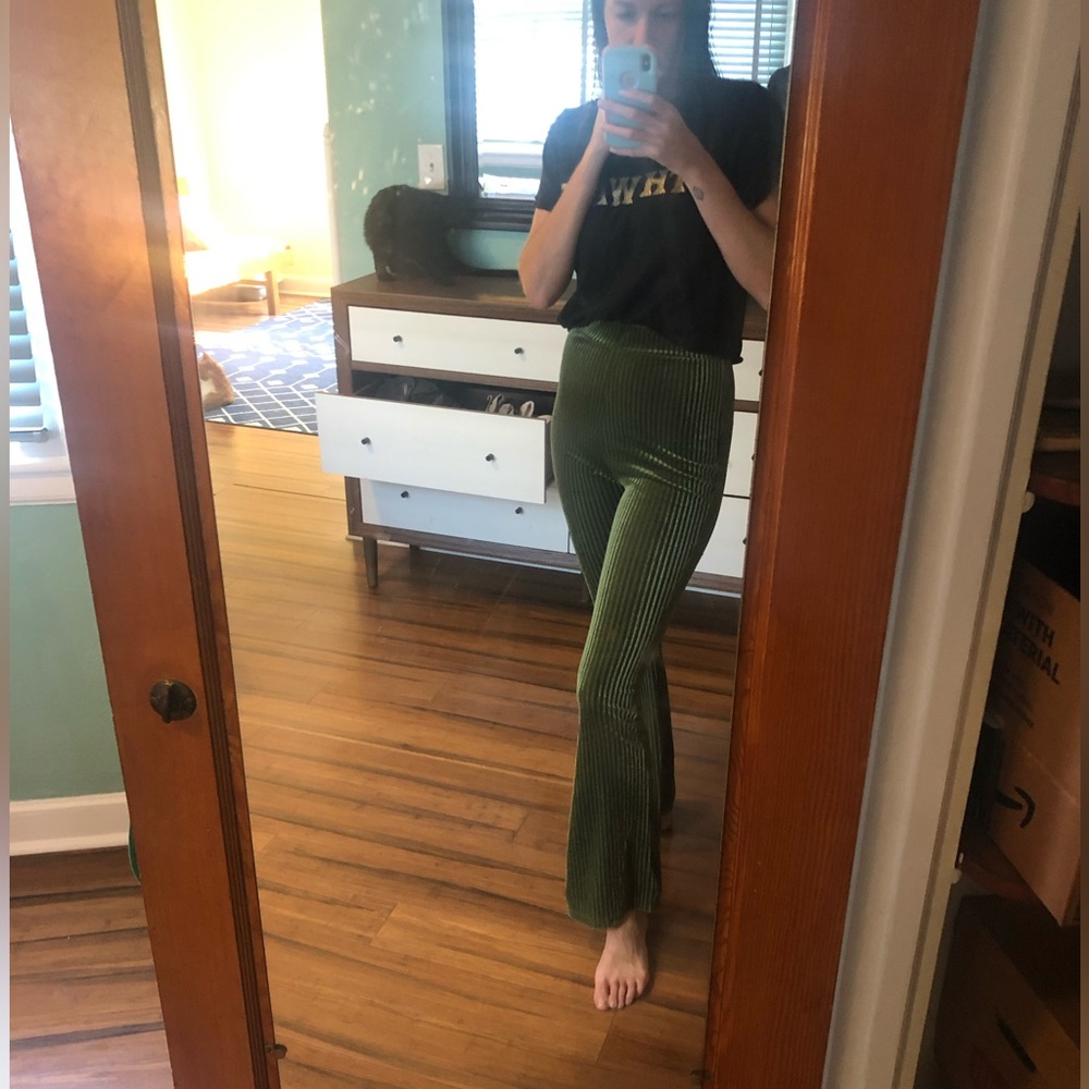 SHEIN Olive Ribbed Elastic Waist Pants